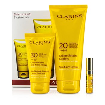 Beach Beauty Kit: Sun Wrinkle Control Cream for Face 75ml + Sun Care Cream 200ml + Lip Comfort Oil 2.8ml