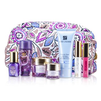 Set Perlancongan: Cleanser 30ml + Optimizer 30ml + Neck Cream 15ml + Serum 7ml + Eye Cream 5ml + Mascara #01 + Lip Gloss #26 + Bag