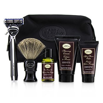 The Four Elements of The Perfect Shave Set with Bag - Sandalwood: Pre Shave Oil + Shave Crm + A/S Balm + Brush + Razor
