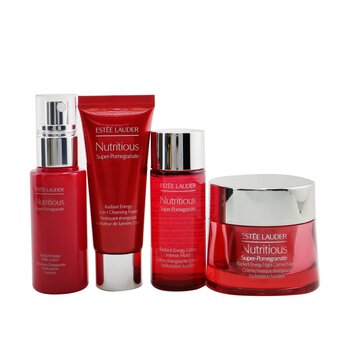 Estee Lauder Nutritious Super-Pomegranate Nourish All Night Set: Night Creme+ Milky Lotion+ Lotion Intense Moist+ Cleansing Form...