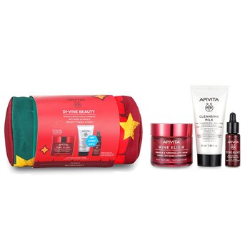 Di-Vine Beauty (Wine Elixir- Rich Texture) Gift Set: Wrinkle Lift Cream 50ml+ Face Oil 10ml+ Cleansing Milk 50ml+ Pouch (Exp. Date: 05/2024)