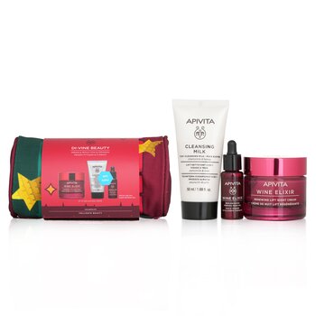 Di-Vine Beauty (Wine Elixir- Night) Gift Set: Renewing Lift Night Cream 50ml+ Face Oil 10ml+ Cleansing Milk 50ml+ Pouch (Exp. Date: 05/2024)